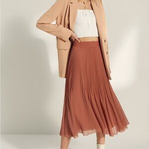 Wilfred Aritzia Pleated Twirl Skirt Brown XS